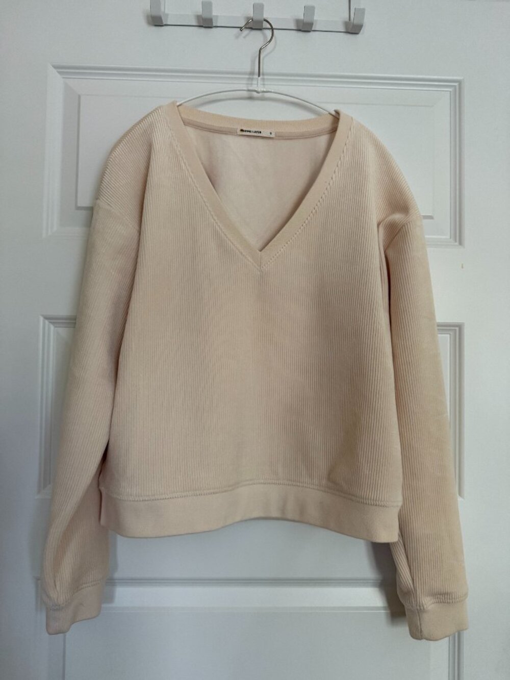 LIKE NEW Marine Layer Cloud 9 Terry V-Neck Sweatshirt, Cream, S